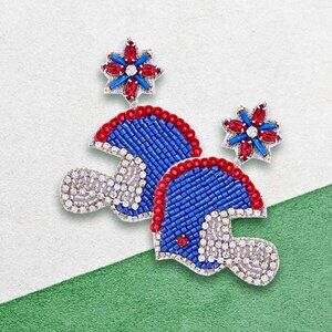 Ole Miss SMU Rhinestone & Seed Beaded Football Helmet Earrings NEW